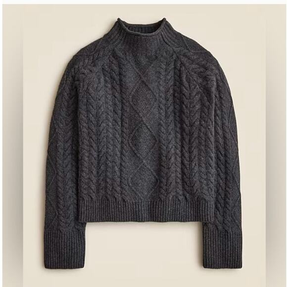 NWT J. Crew Cropped Cable-Knit Rollneck Sweater Supersoft Yarn Dark Gray XS - Picture 4 of 9